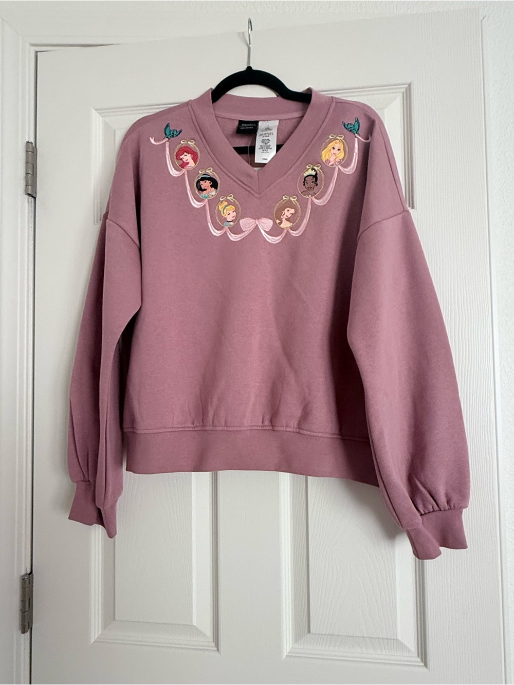 Her Universe Dusty Rose V-Neck Sweatshirt with Embroidered Princess Motif
